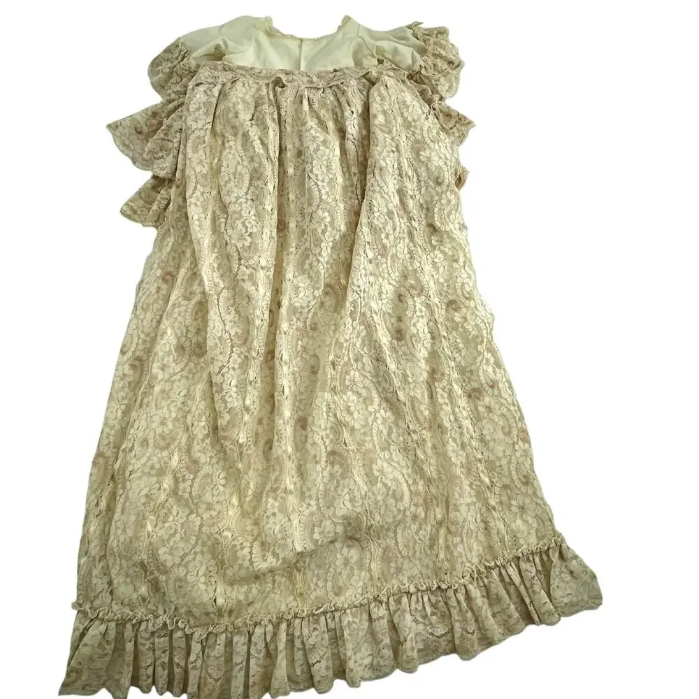 Vintage Baptism Christening Infant Gown Detachable Train w/ Veil Ivory Doll